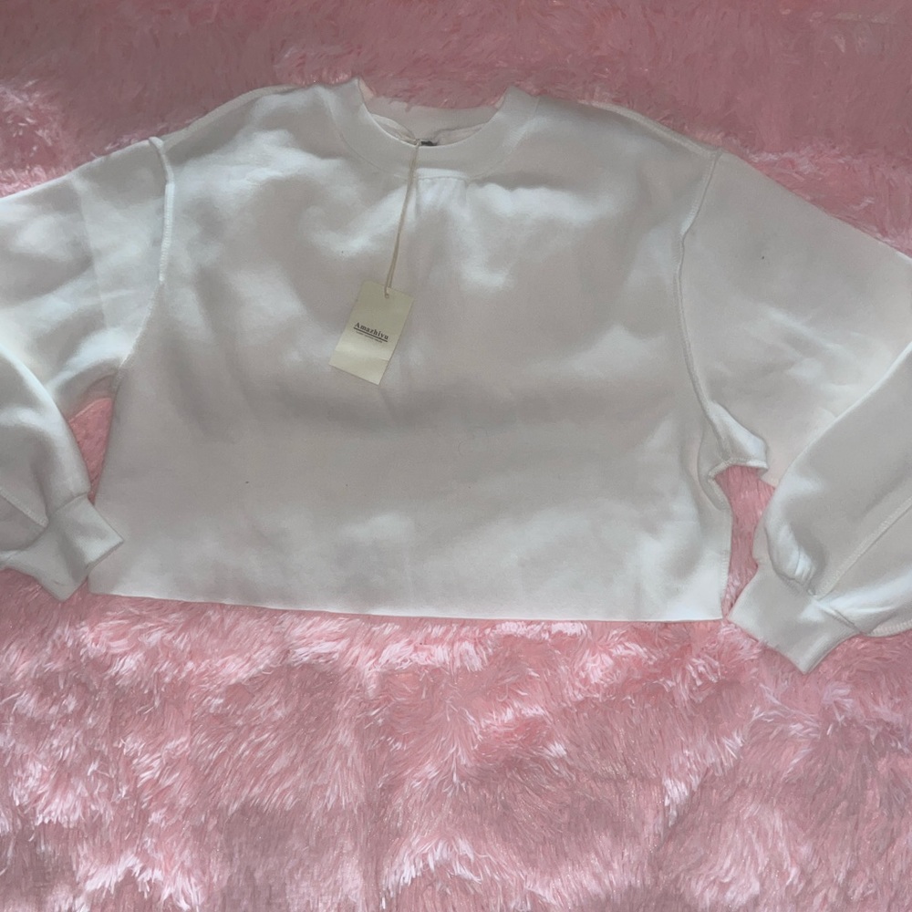 Amazhiyu white cropped long sleeve sweatshirt S Small New